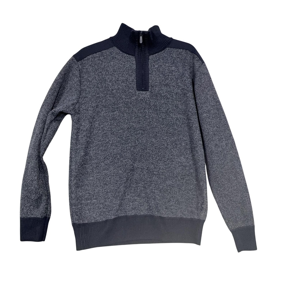 Scott James Sweater Mens Medium Blue 1/4 Zip Mock Neck Fleece Lined Pullover